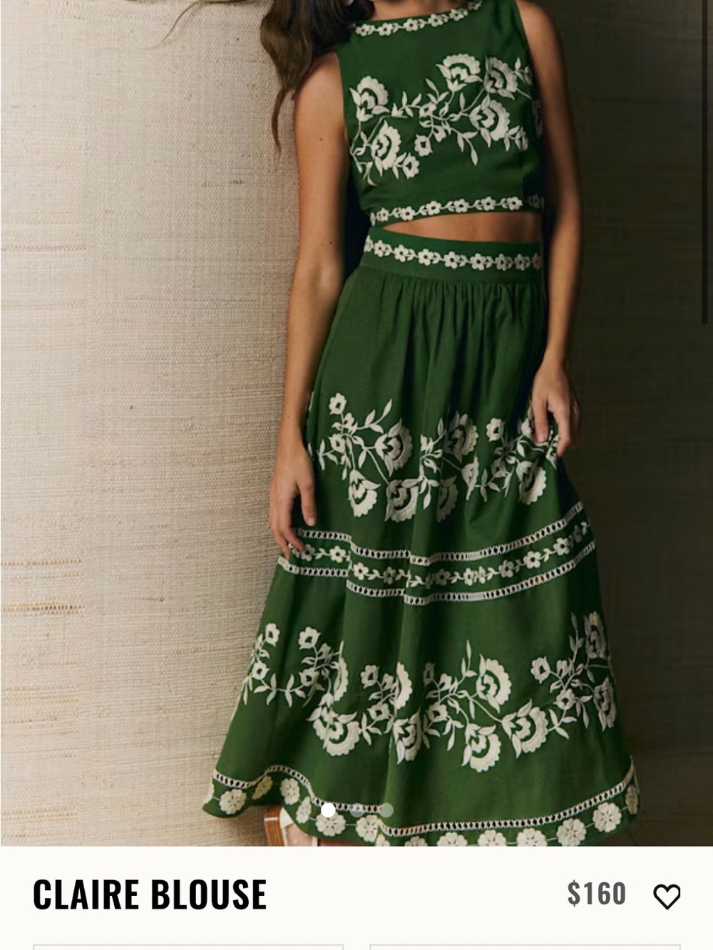 Sezane Green Embroidered Two-Piece Skirt Set